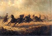 Maksymilian Gierymski Charge of Russian horse artillery. oil painting on canvas